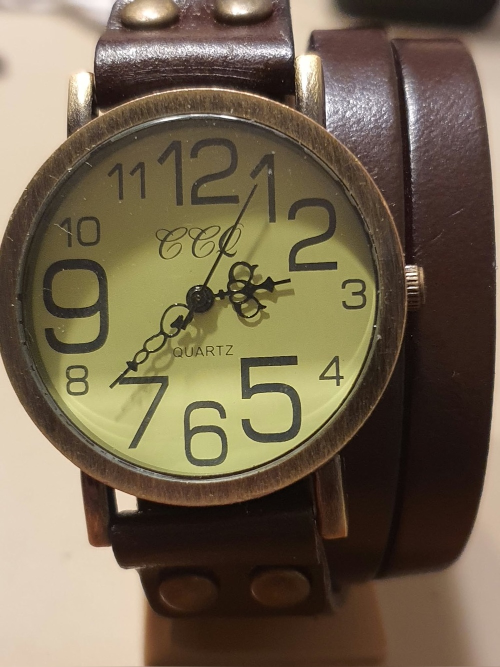 🦋10/$20🦋 CCQ Bronze/Green Leather Double Loop Women's Watch